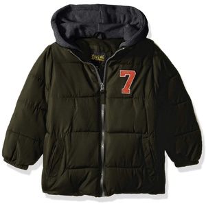 iXtreme Baby Boys Puffer Jacket with Fleece Hood, Olive, 12 Months